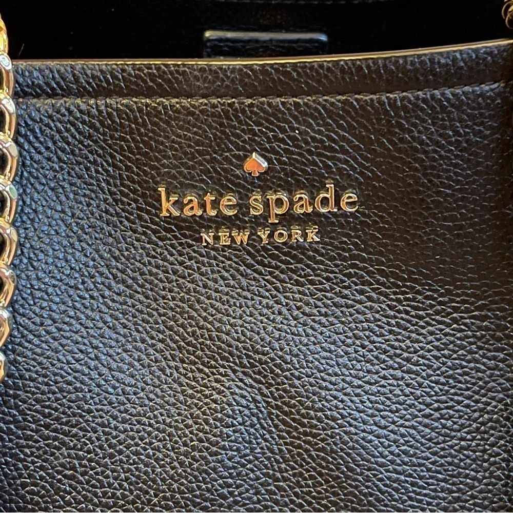 Kate Spade New York Large‎ Black Pebbled Leather Jordyn Gold Chain Handle Tote